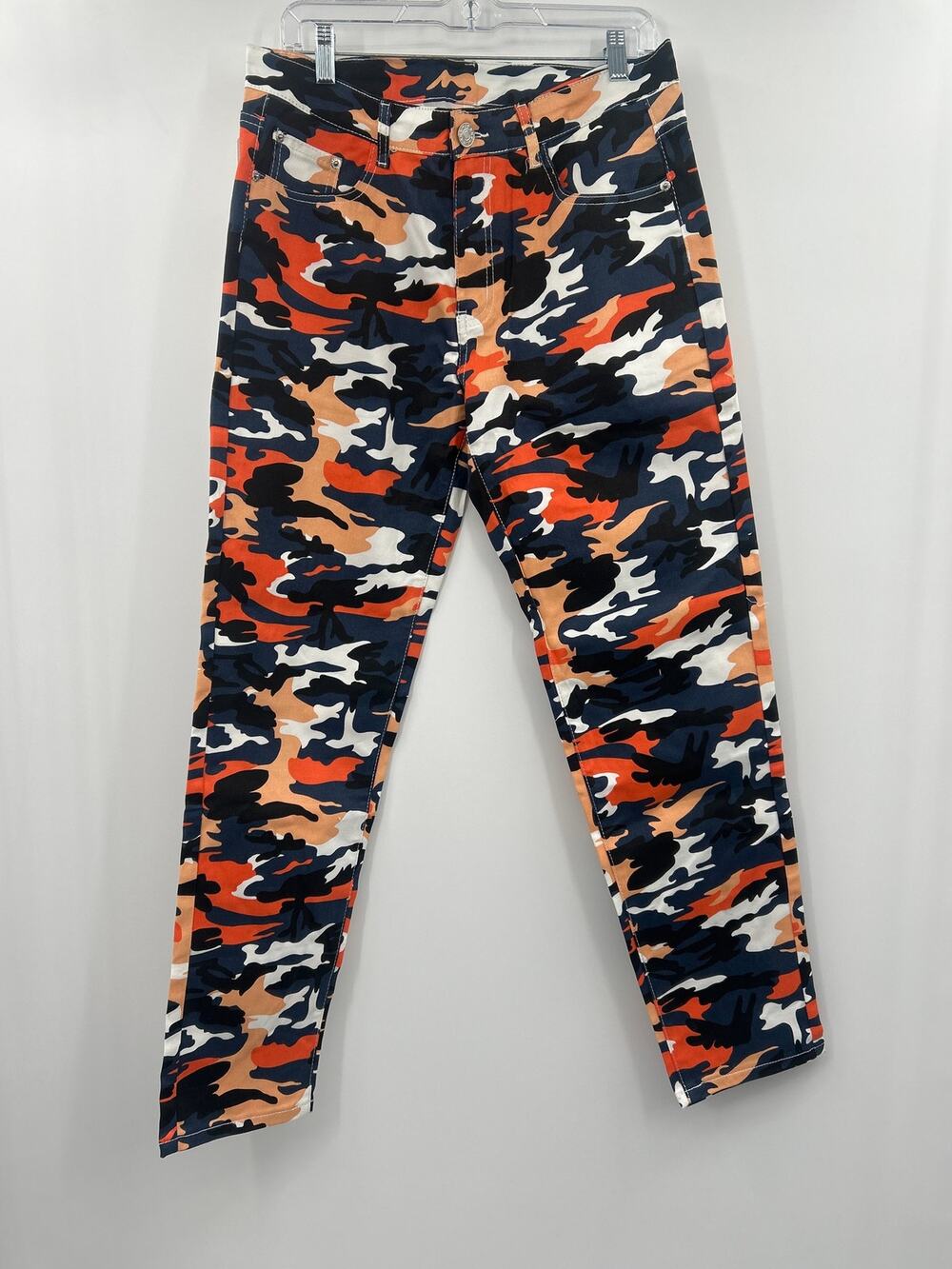 Camo Straight Pants Orange Navy White Size 34 NWT Streetwear Gorpcore Urban